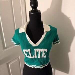 AKIRA Green and White Cropped Top